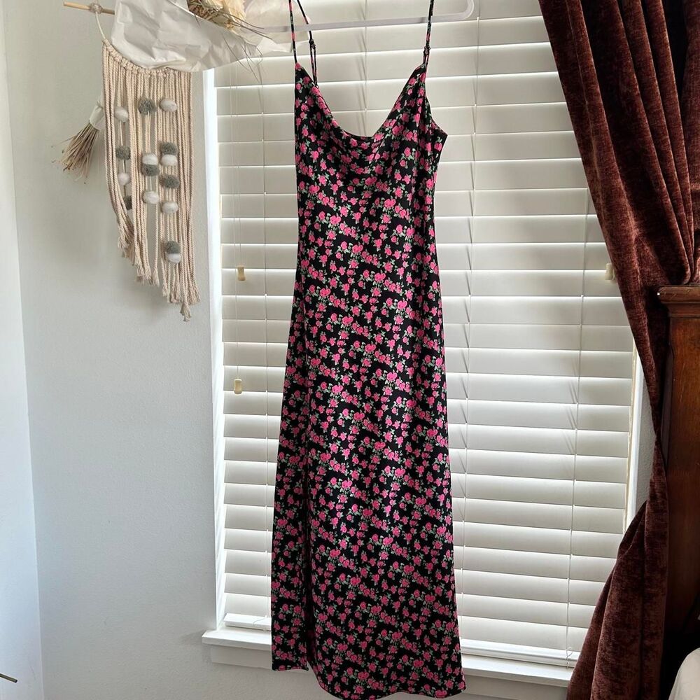 WAYF Pink Rose Floral Maxi Dress Medium Romantic Y2K Dark Coquette Wedding